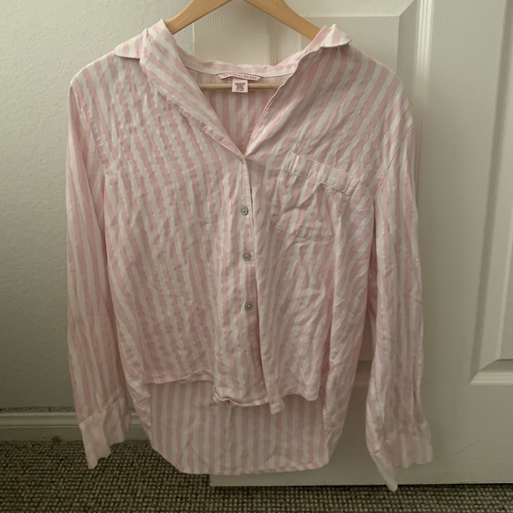 Victoria’s Secret Pink & White pajama top - Picture 1 of 2